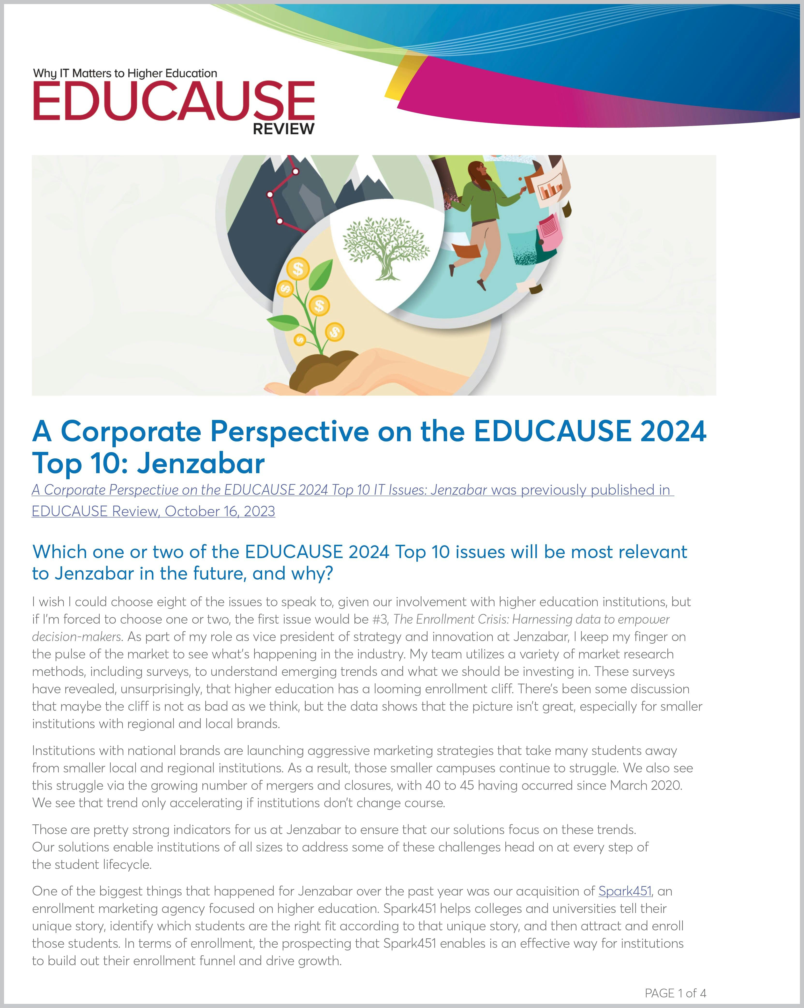 A Corporate Perspective on the EDUCAUSE 2024 Top 10 IT Issues Jenzabar