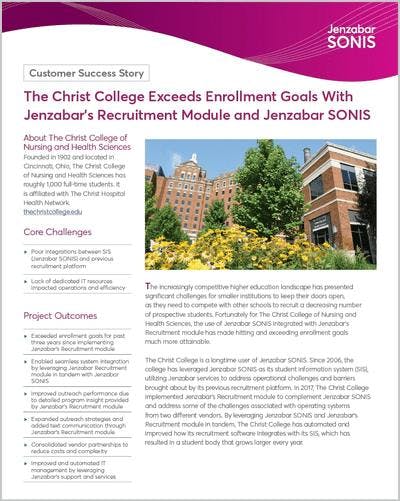 The Christ College Exceeds Enrollment Goals With Jenzabar's Recruitment Module and Jenzabar SONIS