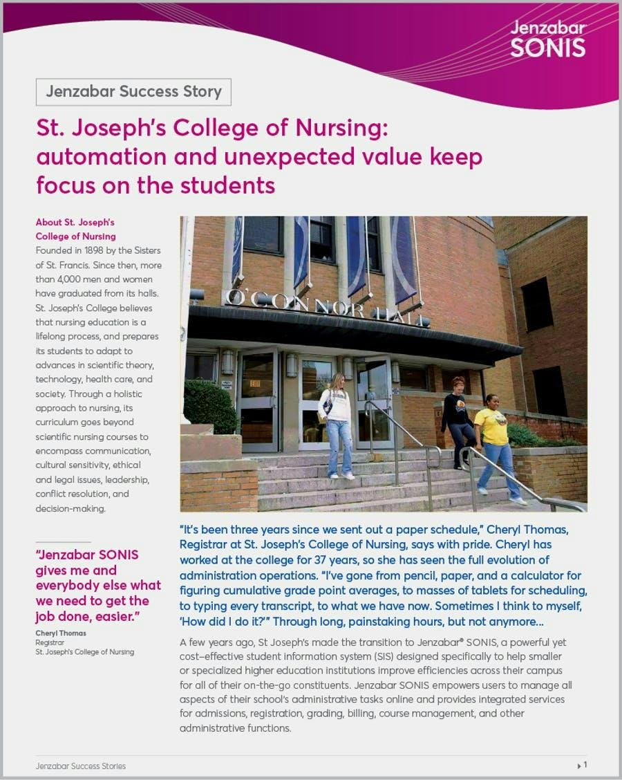 St. Jospeh College of Nursing: automation and unexpected value keep focused on the students
