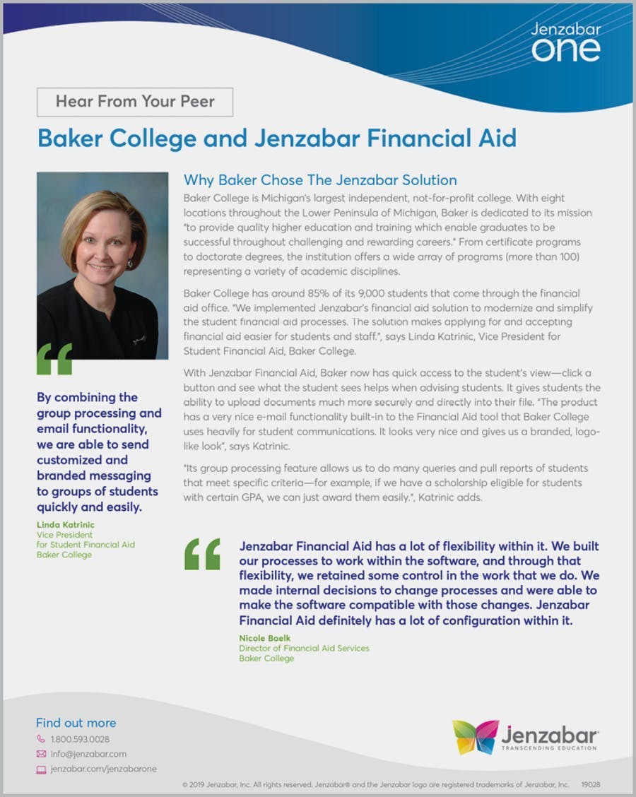 Baker College and Jenzabar Financial Aid