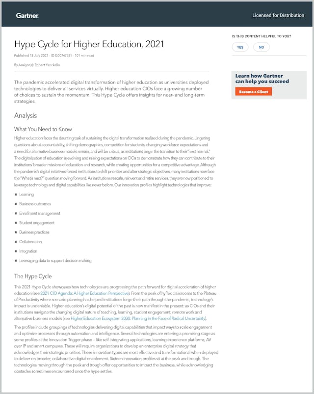 Gartner Report: Hype Cycle for Higher Education