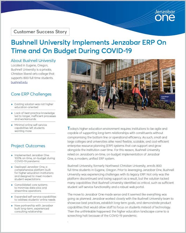 Bushnell University Implements Jenzabar ERP On Time and On Budget During COVID-19