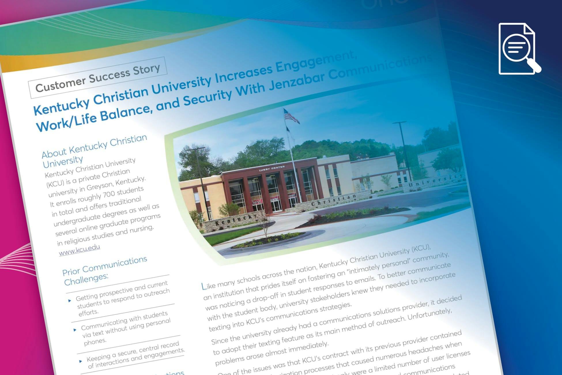 Case Study: Kentucky Christian University Increases Engagement, Work/Life Balance, and Security With Jenzabar Communications