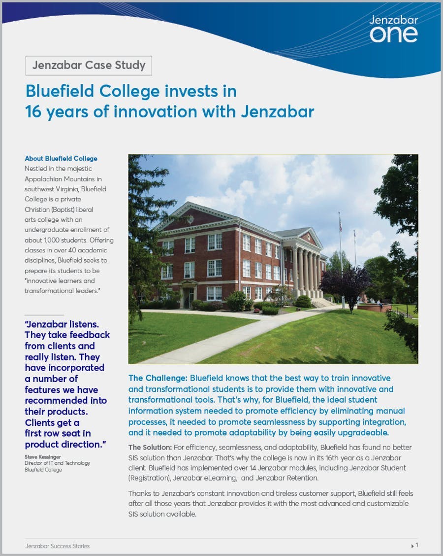 Bluefield University invests in 16 years of innovation with Jenzabar