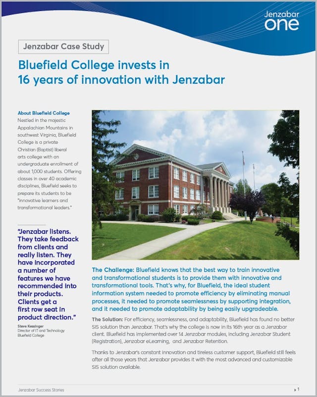 Bluefield College invests in 16 years of innovation with Jenzabar