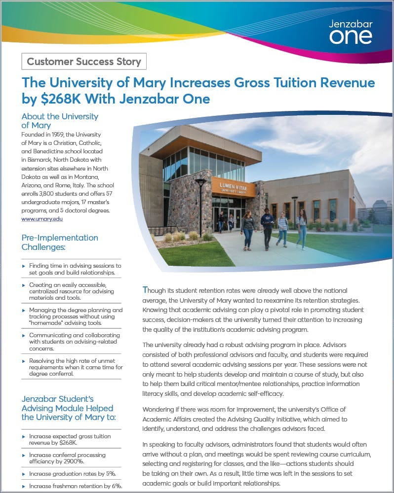 The University of Mary Increases Gross Tuition Revenue by $268K With Jenzabar One