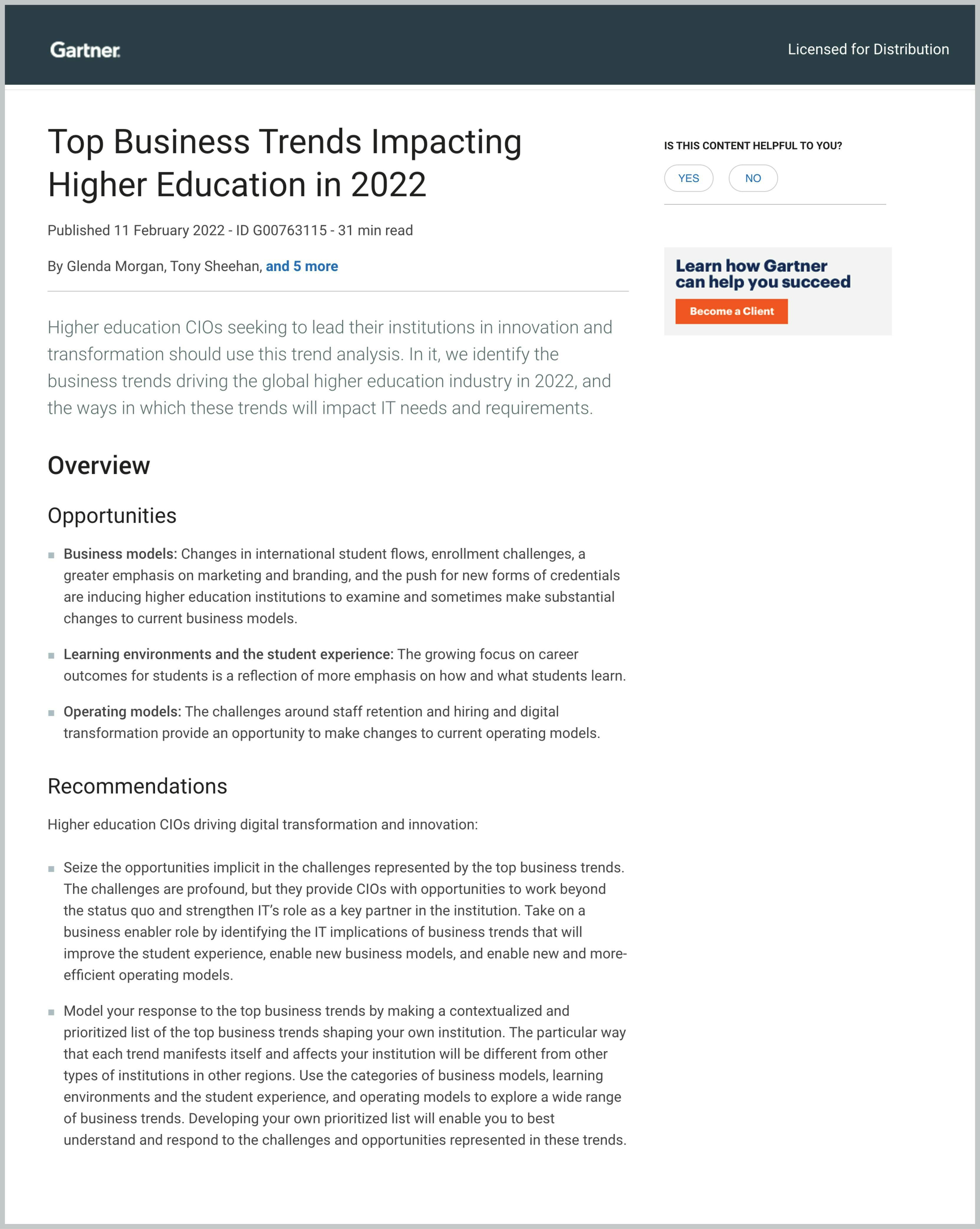 Gartner Report: Top Business Trends Impacting Higher Education in 2022