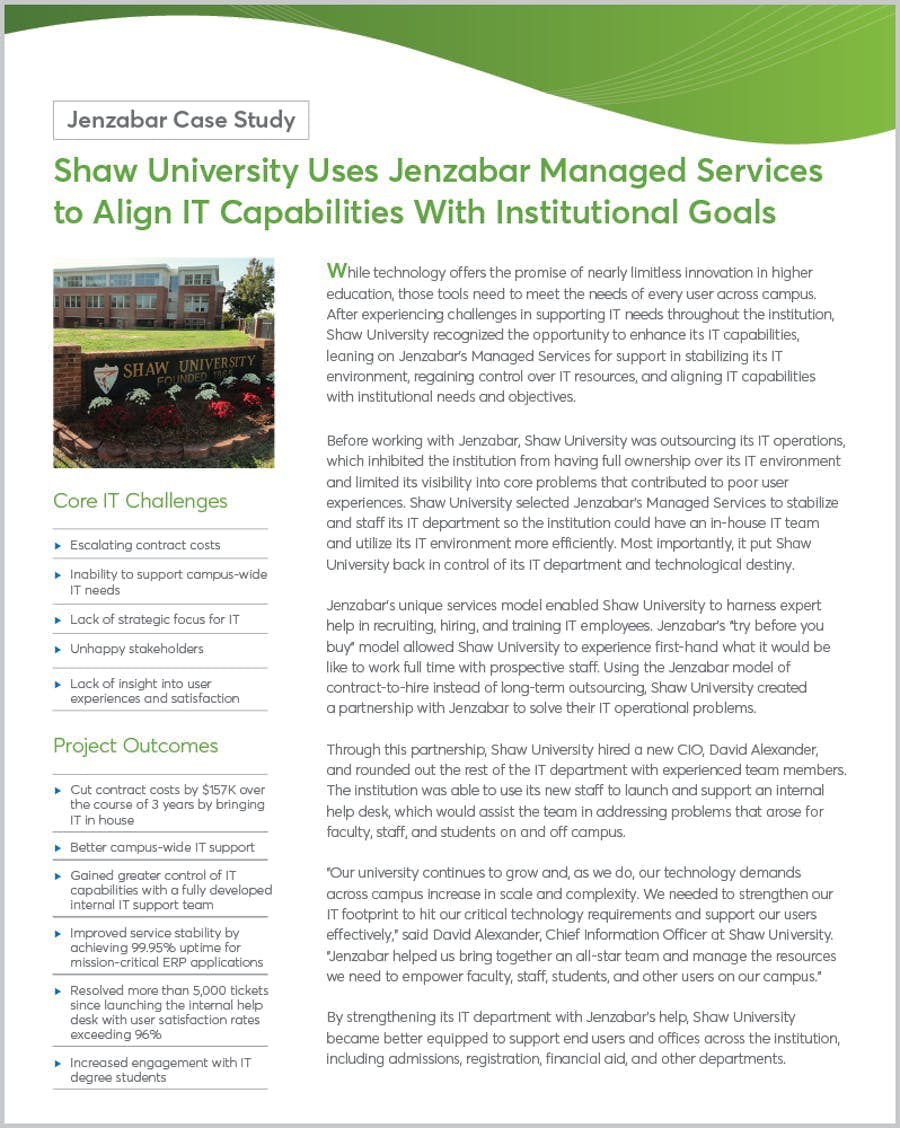 Shaw University Uses Jenzabar Managed Services to Align IT Capabilities With Institutional Goals